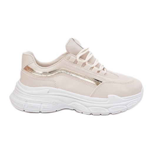 Sneakersy Buty Sportowe Damskie Na Grubej Podeszwie Beżowe beżowy ze sklepu ButyModne.pl w kategorii Buty sportowe damskie - zdjęcie 179627987
