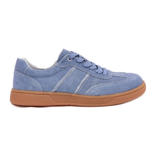 Evento Zamszowe Niskie Sneakersy Damskie Niebieskie ze sklepu ButyModne.pl w kategorii Buty sportowe damskie - zdjęcie 179628026