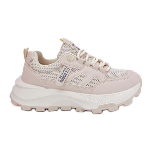 Evento Buty Sportowe Sneakersy Damskie Na Grubej Podeszwie Beżowe beżowy ze sklepu ButyModne.pl w kategorii Buty sportowe damskie - zdjęcie 179628028