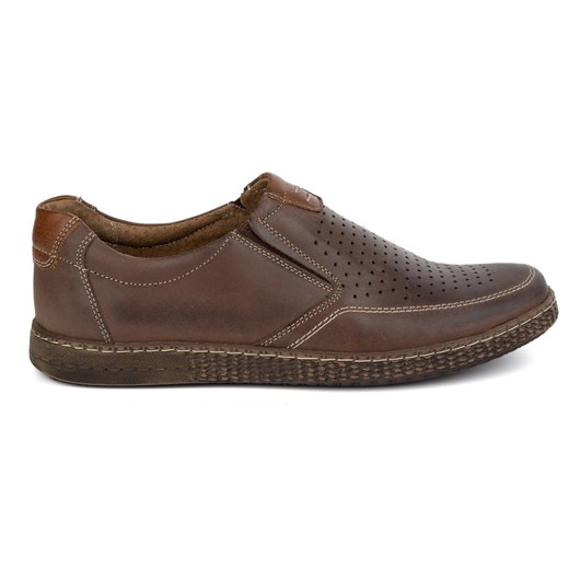KOMODO Buty męskie skórzane Casual ażurowe 854/L/2 brązowe ze sklepu ButyModne.pl w kategorii Mokasyny męskie - zdjęcie 179628057
