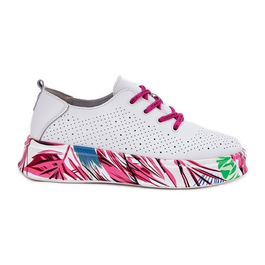 Skórzane Sneakersy Damskie Na Wzorzystej Platformie Vinceza 88017 Białe ze sklepu ButyModne.pl w kategorii Buty sportowe damskie - zdjęcie 179628097