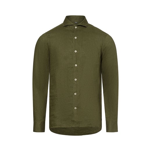 Nils Sundström Męska koszula lniana na co dzień Mężczyźni Slim Fit len khaki jednolity ze sklepu vangraaf w kategorii Koszule męskie - zdjęcie 179631156