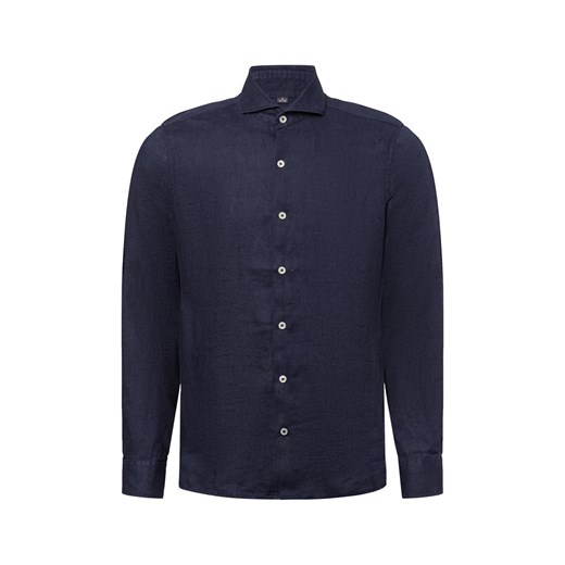 Nils Sundström Męska koszula lniana na co dzień Mężczyźni Slim Fit len granatowy jednolity ze sklepu vangraaf w kategorii Koszule męskie - zdjęcie 179631158