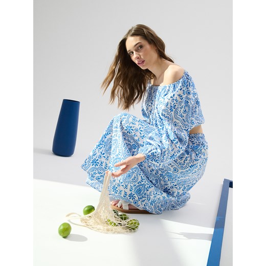 Niebieska spódnica Sinsay casualowa z wiskozy midi 