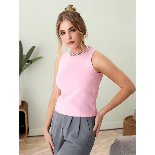 Bluzka damska Sinsay z okrągłym dekoltem różowa 