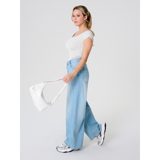 Bluzka damska Sinsay biała z okrągłym dekoltem z krótkim rękawem 