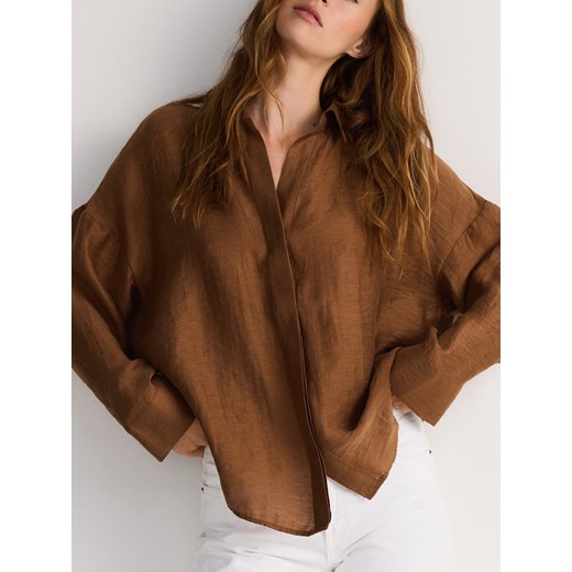 Reserved - Koszula oversize - ciemnobrązowy ze sklepu Reserved w kategorii Koszule damskie - zdjęcie 179635895