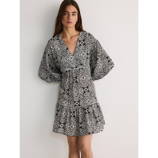 Reserved - Sukienka mini z bawełny - czarny ze sklepu Reserved w kategorii Sukienki - zdjęcie 179636979