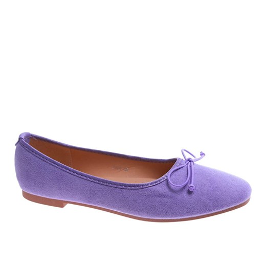 Zamszowe fioletowe baleriny damskie z kokardą /F7-2 17542 G133/ ze sklepu Pantofelek24.pl w kategorii Balerinki - zdjęcie 179637239