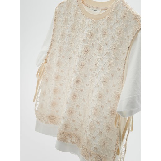 Reserved - T-shirt z ażurowym wzorem - biały Reserved M Reserved