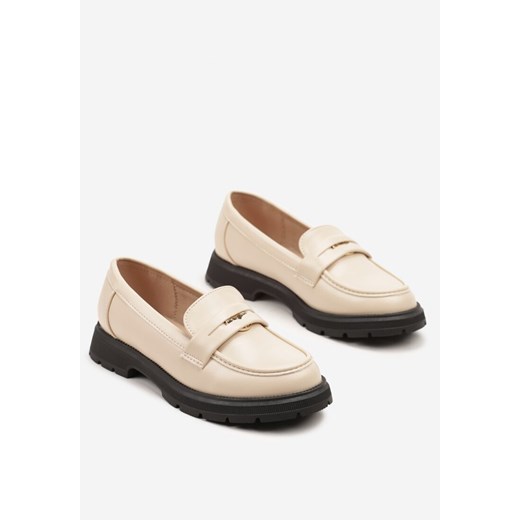 Beżowe Półbuty Mokasyny Zdobione Minimalistyczną Aplikacją Folanella Renee 35 okazyjna cena renee.pl