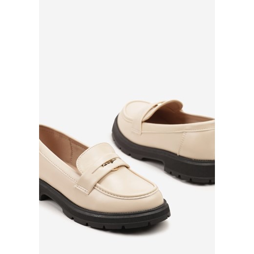 Beżowe Półbuty Mokasyny Zdobione Minimalistyczną Aplikacją Folanella Renee 32 okazja renee.pl
