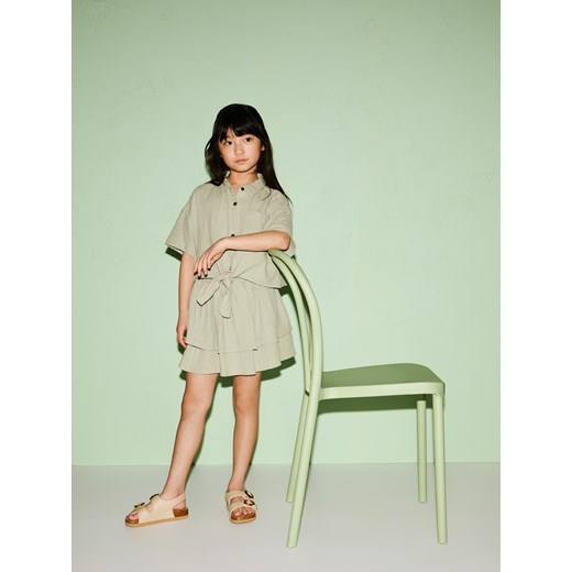 Reserved - Muślinowa koszula z wiązaniem - oliwkowy Reserved 122 (6-7 lat) Reserved