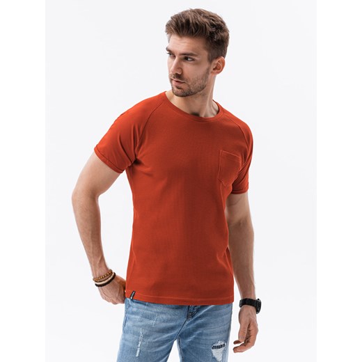 T-shirt męski bez nadruku - ceglasty S1182 ze sklepu ombre w kategorii T-shirty męskie - zdjęcie 179644247