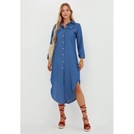 Sukienka asymetryczna jeans z długim rękawem ze sklepu Jacinshop w kategorii Sukienki - zdjęcie 179645197