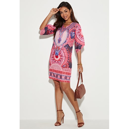 Sukienka z rękawami 3/4 i dekoltem V-neck ze sklepu Jacinshop w kategorii Sukienki - zdjęcie 179646355