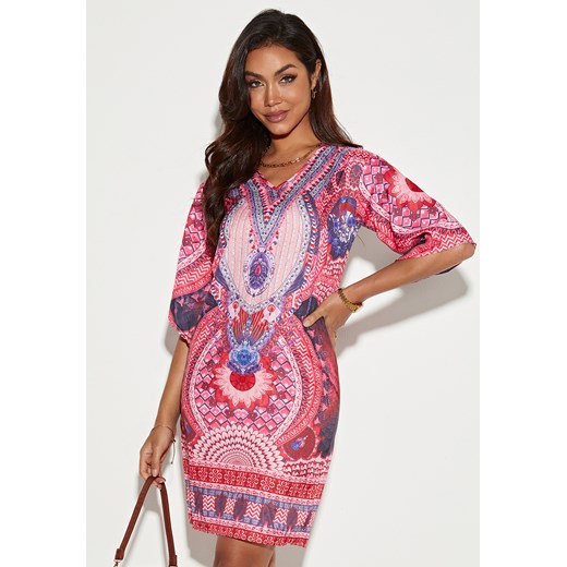 Sukienka z rękawami 3/4 i dekoltem V-neck ze sklepu Jacinshop w kategorii Sukienki - zdjęcie 179646359