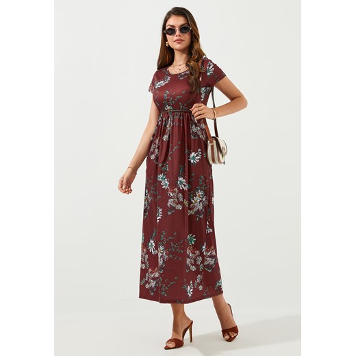 Sukienka maxi z krótkim rękawem w kwiaty ze sklepu Jacinshop w kategorii Sukienki - zdjęcie 179648557