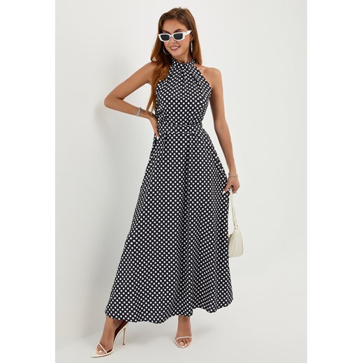 Sukienka maxi w grochy zakładana na szyję Jacinshop XL Jacinshop