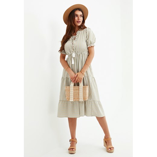 Sukienka midi w prążki z krótkim rękawem Jacinshop XL Jacinshop