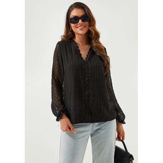 Koszula z długim rękawem i kołnierzem V-neck ze sklepu Jacinshop w kategorii Bluzki damskie - zdjęcie 179650238