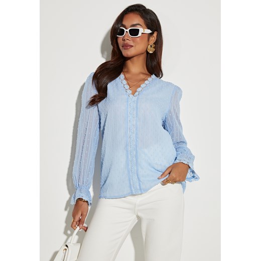 Koszula z długim rękawem i kołnierzem V-neck ze sklepu Jacinshop w kategorii Koszule damskie - zdjęcie 179650245
