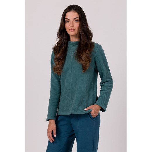 Bluza z wysokim kołnierzem - turkusowa ze sklepu Cudmoda w kategorii Bluzy damskie - zdjęcie 179651338