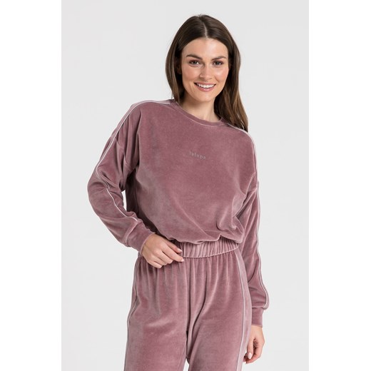 Welurowa bluza z wypustką - brudny róż ze sklepu Cudmoda w kategorii Bluzy damskie - zdjęcie 179651467