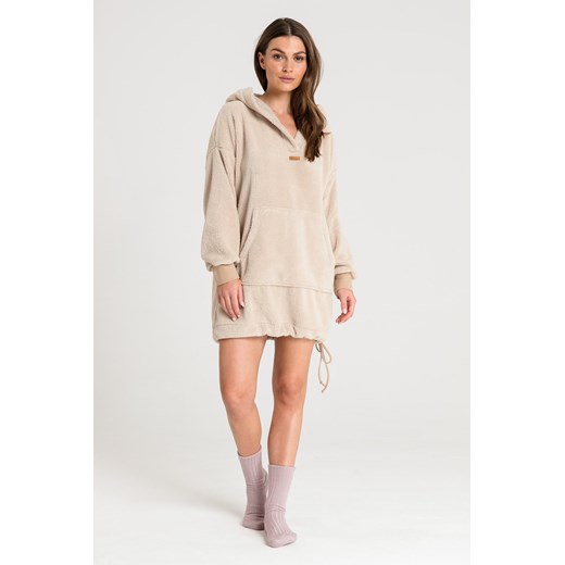 Pluszowa bluza oversize z kieszenią kangurek - cappuccino ze sklepu Cudmoda w kategorii Bluzy damskie - zdjęcie 179651475