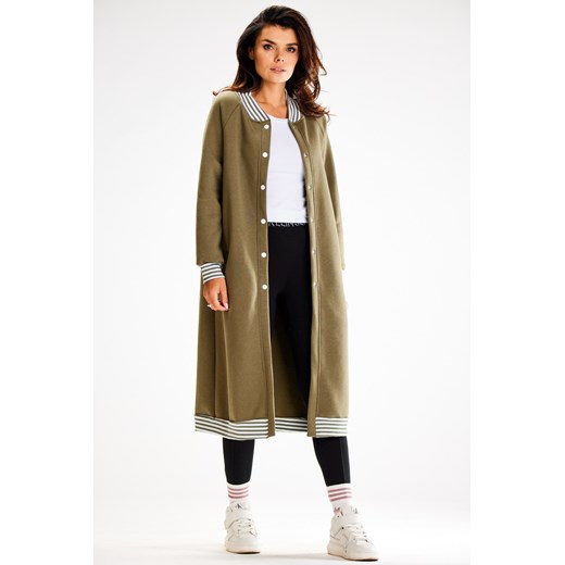 Długa bluza typu parka ze stójką - khaki ze sklepu Cudmoda w kategorii Bluzy damskie - zdjęcie 179651515