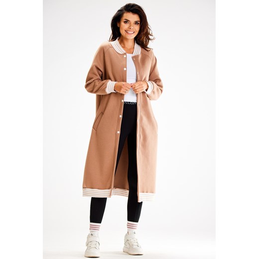 Długa bluza typu parka ze stójką - beżowa ze sklepu Cudmoda w kategorii Bluzy damskie - zdjęcie 179651516