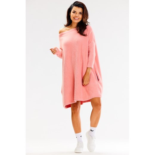 Sukienka oversize z długimi rękawami - różowa ze sklepu Cudmoda w kategorii Sukienki - zdjęcie 179651529