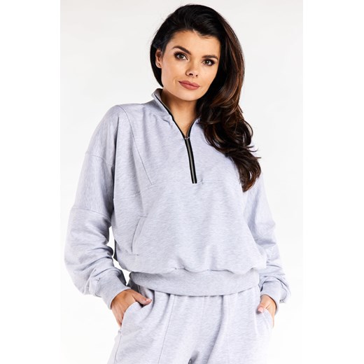 Bluza damska dresowa ze stójką - szara ze sklepu Cudmoda w kategorii Bluzy damskie - zdjęcie 179651556