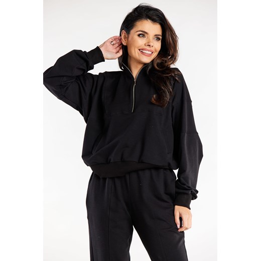 Bluza damska dresowa ze stójką - czarna ze sklepu Cudmoda w kategorii Bluzy damskie - zdjęcie 179651558