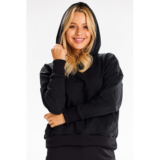 Bluza dresowa z kieszenią kangurek - czarna ze sklepu Cudmoda w kategorii Bluzy damskie - zdjęcie 179651565