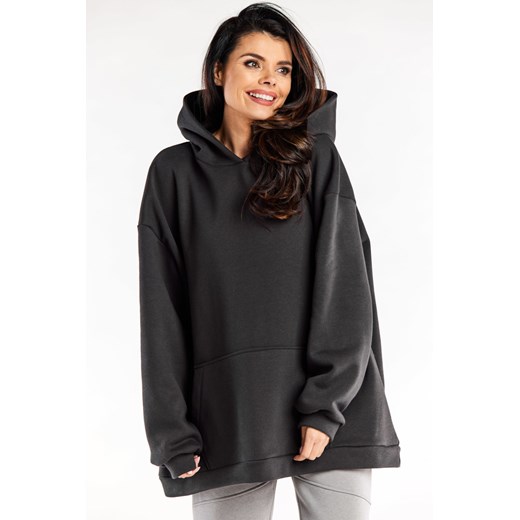 Bluza damska oversize z kapturem - grafitowa ze sklepu Cudmoda w kategorii Bluzy damskie - zdjęcie 179651578
