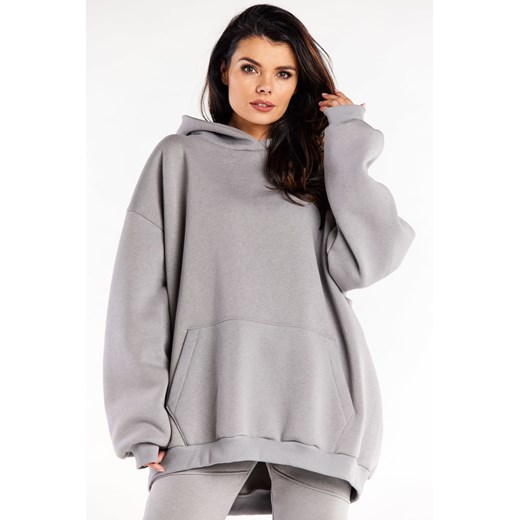 Bluza damska oversize z kapturem - szara ze sklepu Cudmoda w kategorii Bluzy damskie - zdjęcie 179651579