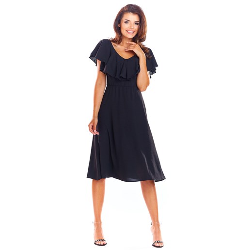 Elegancka sukienka midi z falbaną - czarna ze sklepu Cudmoda w kategorii Sukienki - zdjęcie 179651689