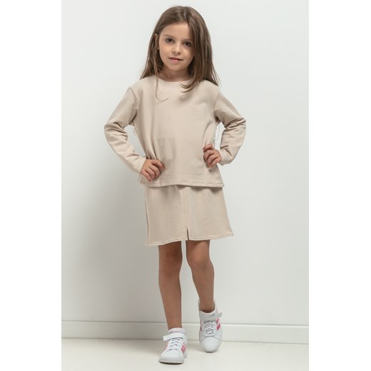 Krótka bluza dresowa dla dziewczynki - jasnobeżowa ze sklepu Cudmoda w kategorii Bluzy dziewczęce - zdjęcie 179651988