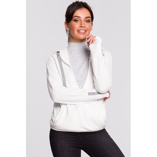 Bluza z kapturem i przodem na zakładkę - ecru ze sklepu Cudmoda w kategorii Bluzy damskie - zdjęcie 179652405