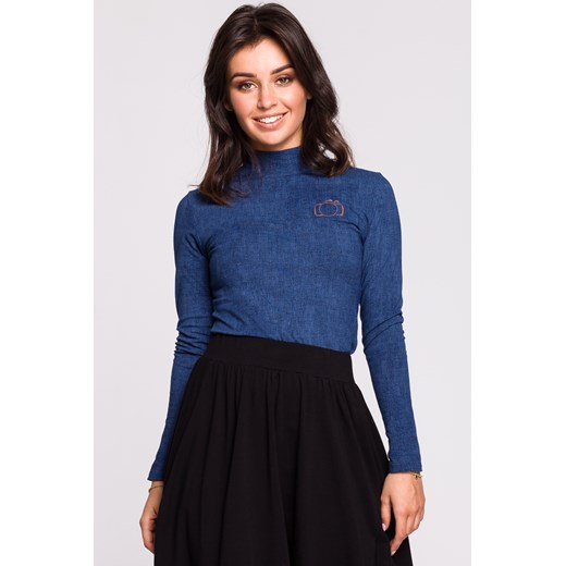 Golf z haftem - denim ze sklepu Cudmoda w kategorii Swetry damskie - zdjęcie 179652429