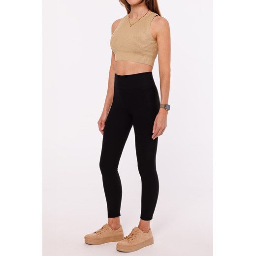 Legginsy prążkowane pushup z wysokim stanem - czarne ze sklepu Cudmoda w kategorii Spodnie damskie - zdjęcie 179652499