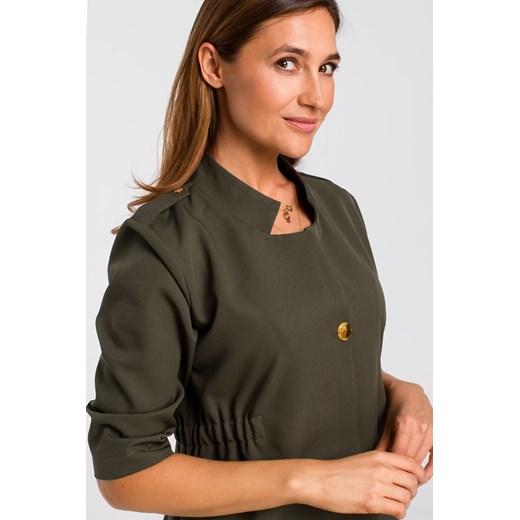 Sukienka żakietowa z gumką - khaki ze sklepu Cudmoda w kategorii Sukienki - zdjęcie 179653279