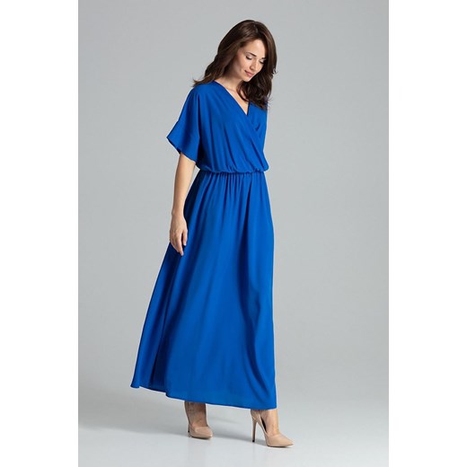 Lekko rozkloszowana sukienka kimono - szafirowa ze sklepu Cudmoda w kategorii Sukienki - zdjęcie 179653827