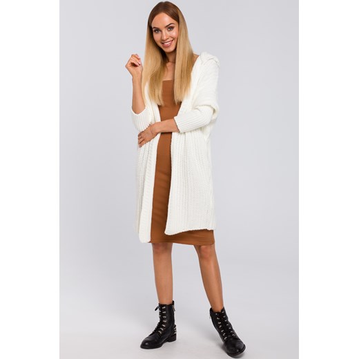 Kardigan oversize z kapturem - ecru ze sklepu Cudmoda w kategorii Swetry damskie - zdjęcie 179654075