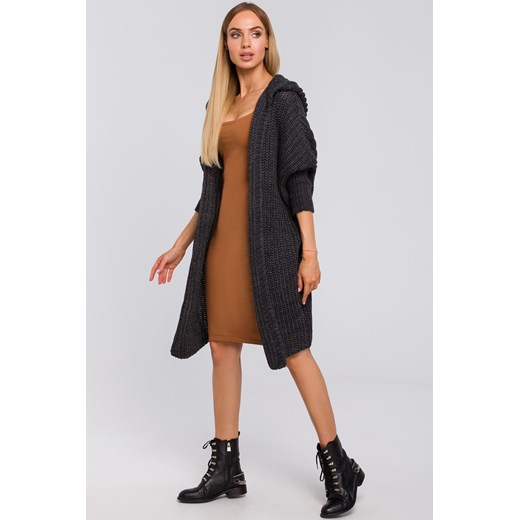 Kardigan oversize z kapturem - grafitowy ze sklepu Cudmoda w kategorii Swetry damskie - zdjęcie 179654076