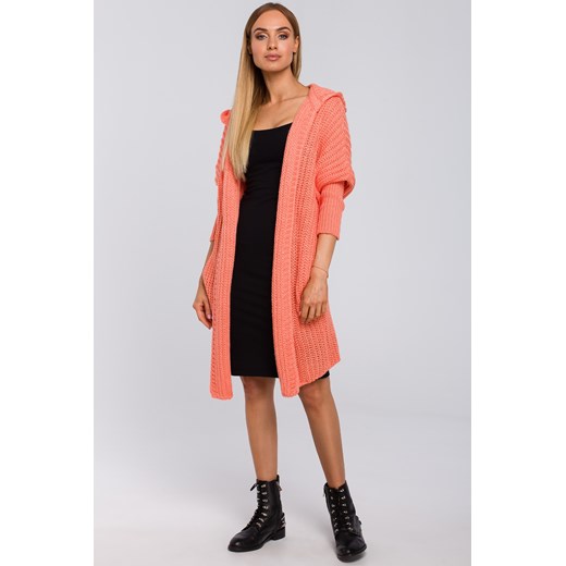 Kardigan oversize z kapturem - brzoskwiniowy ze sklepu Cudmoda w kategorii Swetry damskie - zdjęcie 179654079