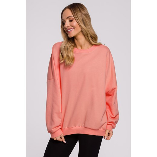 Bluza oversize ze ściągaczem na dole – koralowa ze sklepu Cudmoda w kategorii Bluzy damskie - zdjęcie 179654128