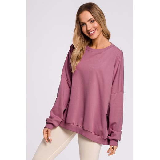 Bluza oversize ze ściągaczem na dole – wrzosowa ze sklepu Cudmoda w kategorii Bluzy damskie - zdjęcie 179654129
