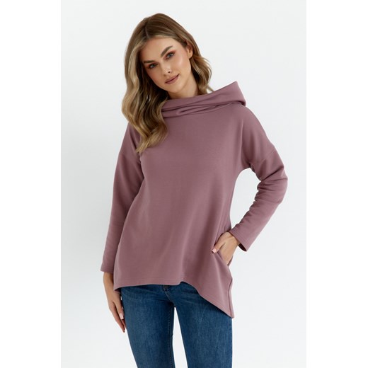 Bluza z szerokim kołnierzem i kapturem - wrzosowa ze sklepu Cudmoda w kategorii Bluzy damskie - zdjęcie 179654166